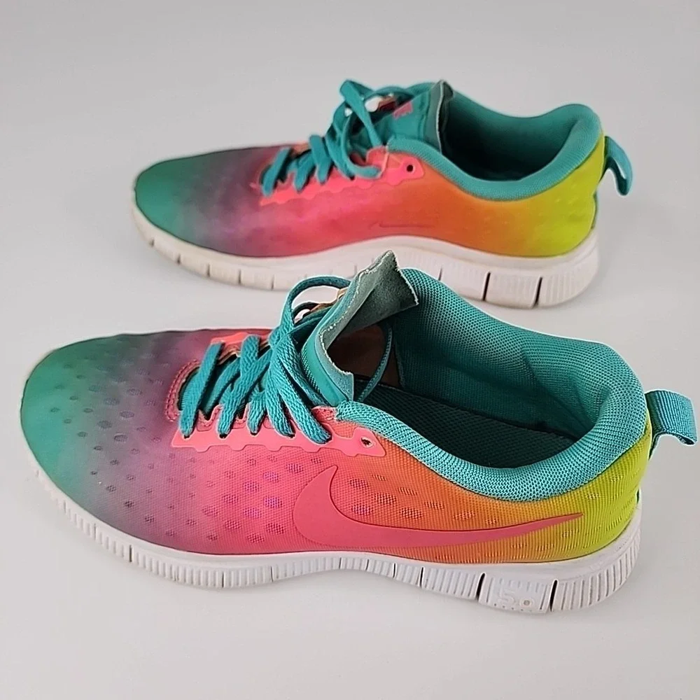 Nike‎ Girls Free Express 5.0 Pink Teal Running Shoes Sneakers Size 6 1866-300